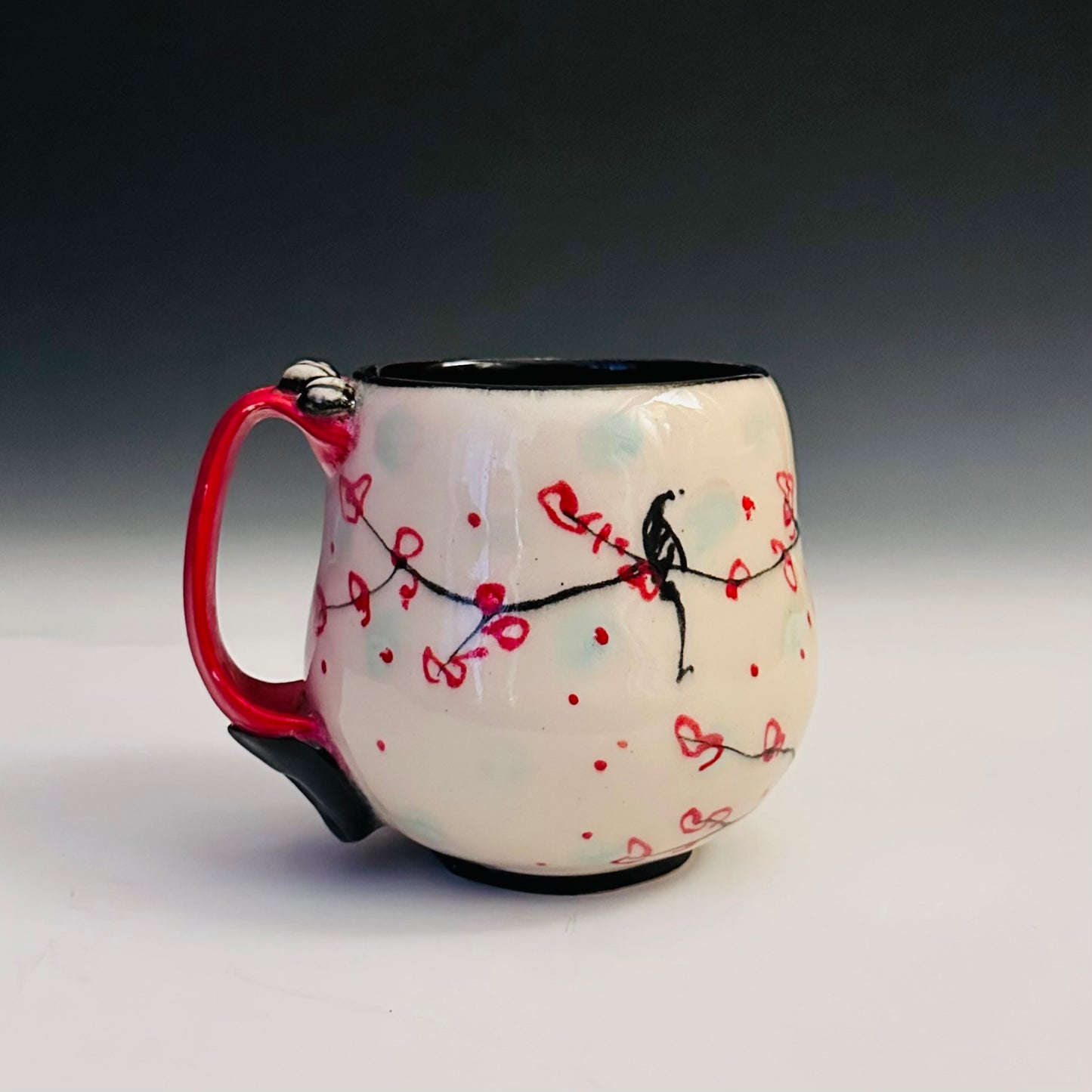 Illustrated Cup Mug Cherry Blossom Polka Dot A2414