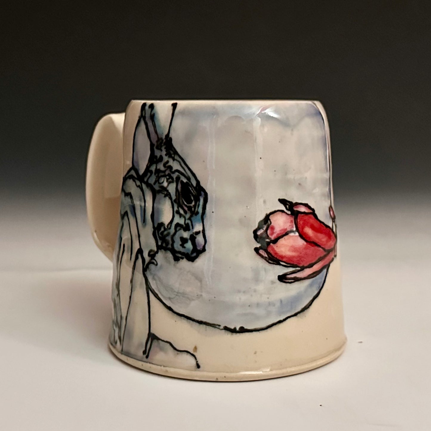 Handmade Mug Coffee Cup Bunny Red Flower A2431