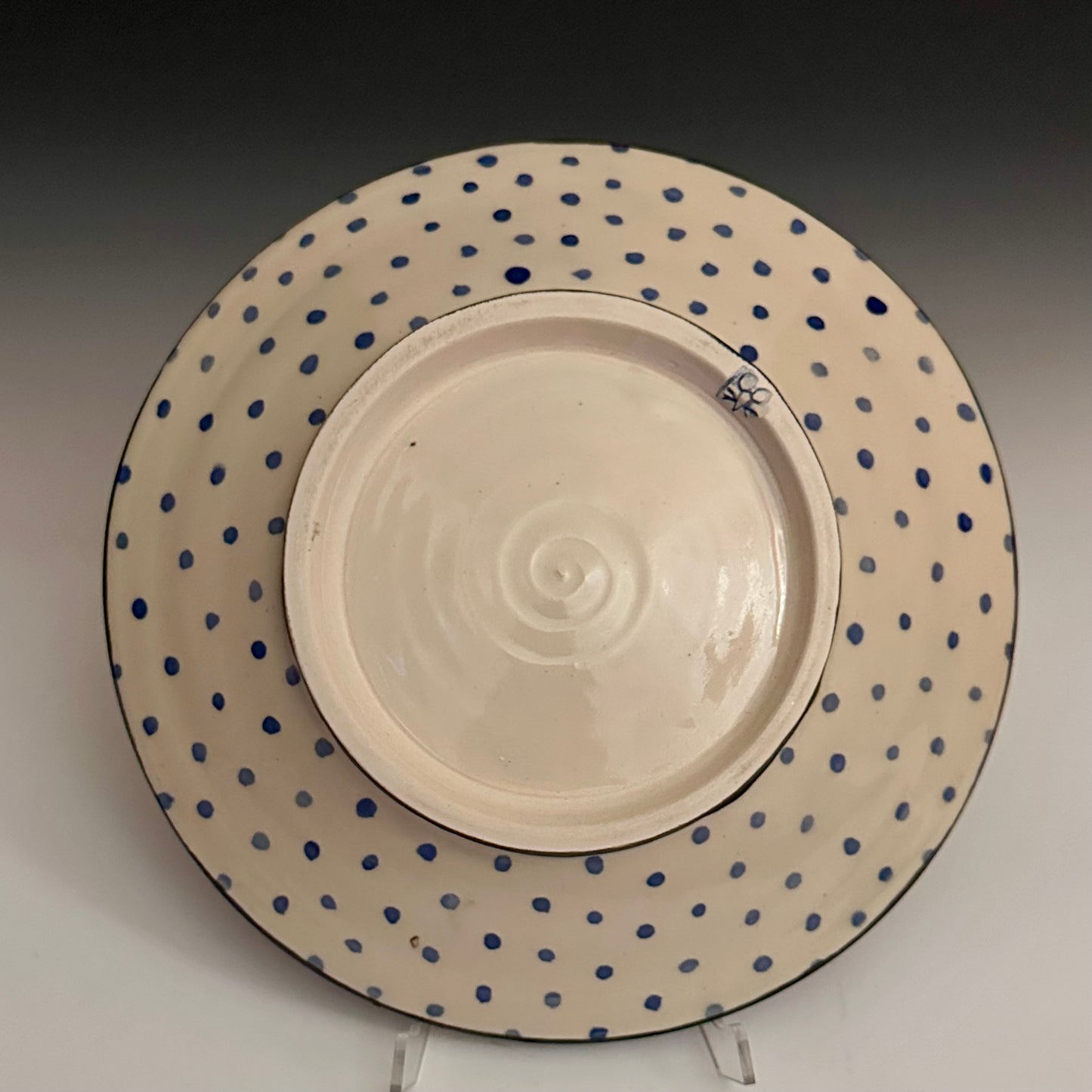 Illustrated Dinner Plate Rabbit Magnolia Dots