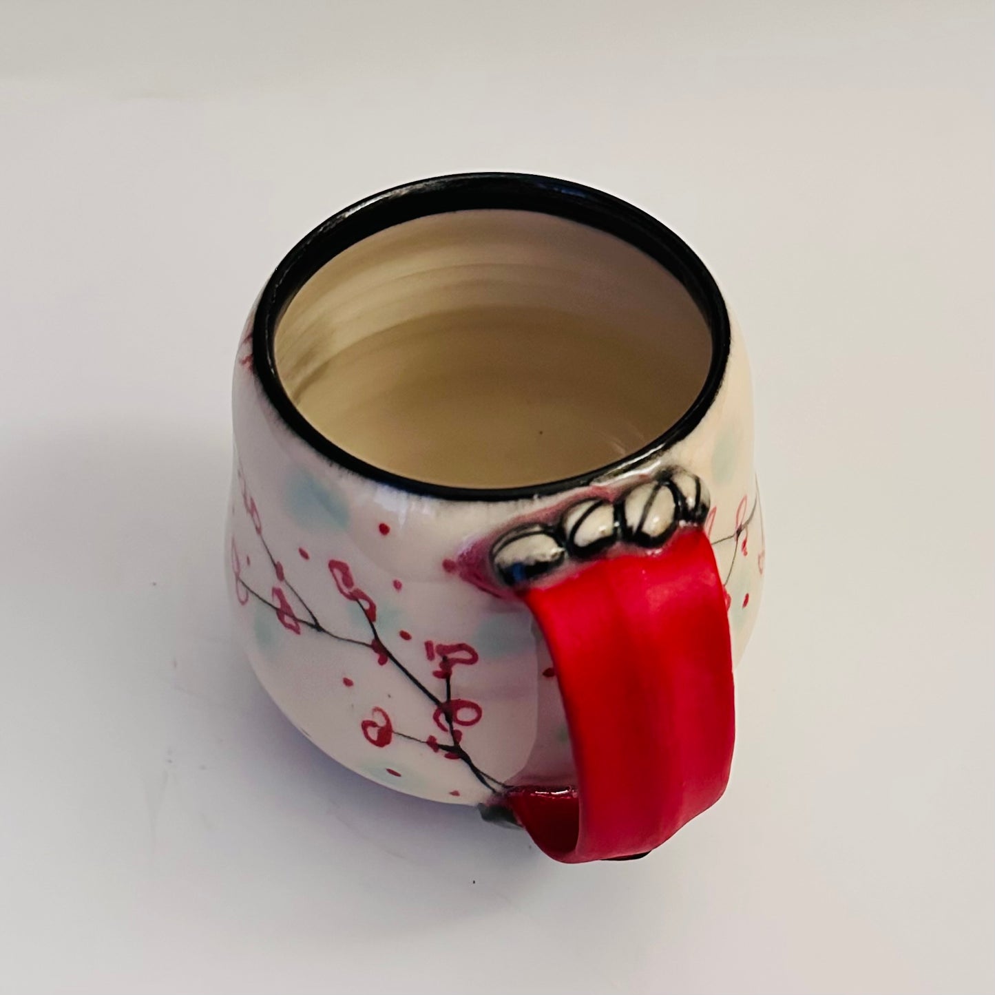 Illustrated Cup Mug Cherry Blossom Polka Dot A2414