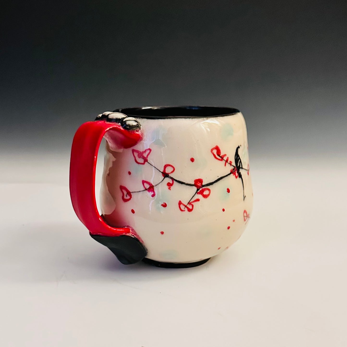 Illustrated Cup Mug Cherry Blossom Polka Dot A2414