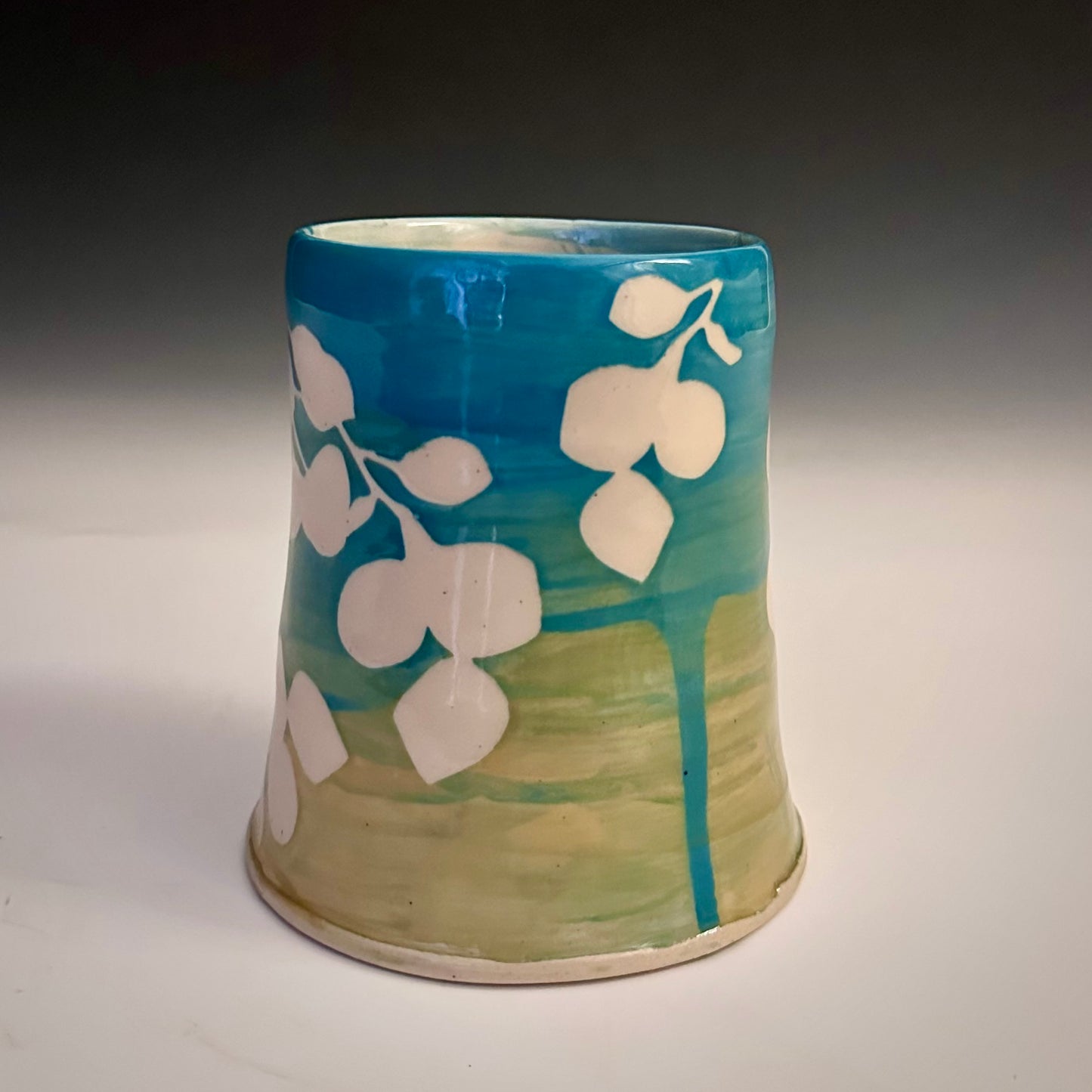 Ceramic Cup Turquoise Yellow Aspen Leaves  A2408