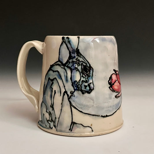 Handmade Mug Coffee Cup Bunny Red Flower A2431