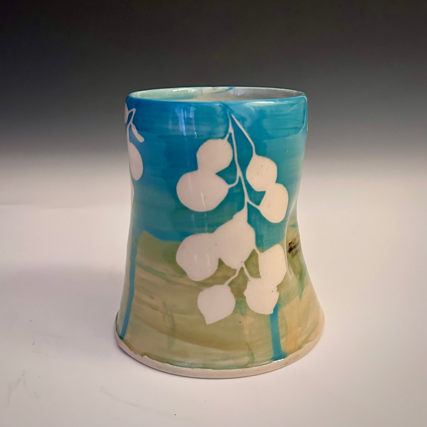 Ceramic Cup Turquoise Yellow Aspen Leaves  A2408