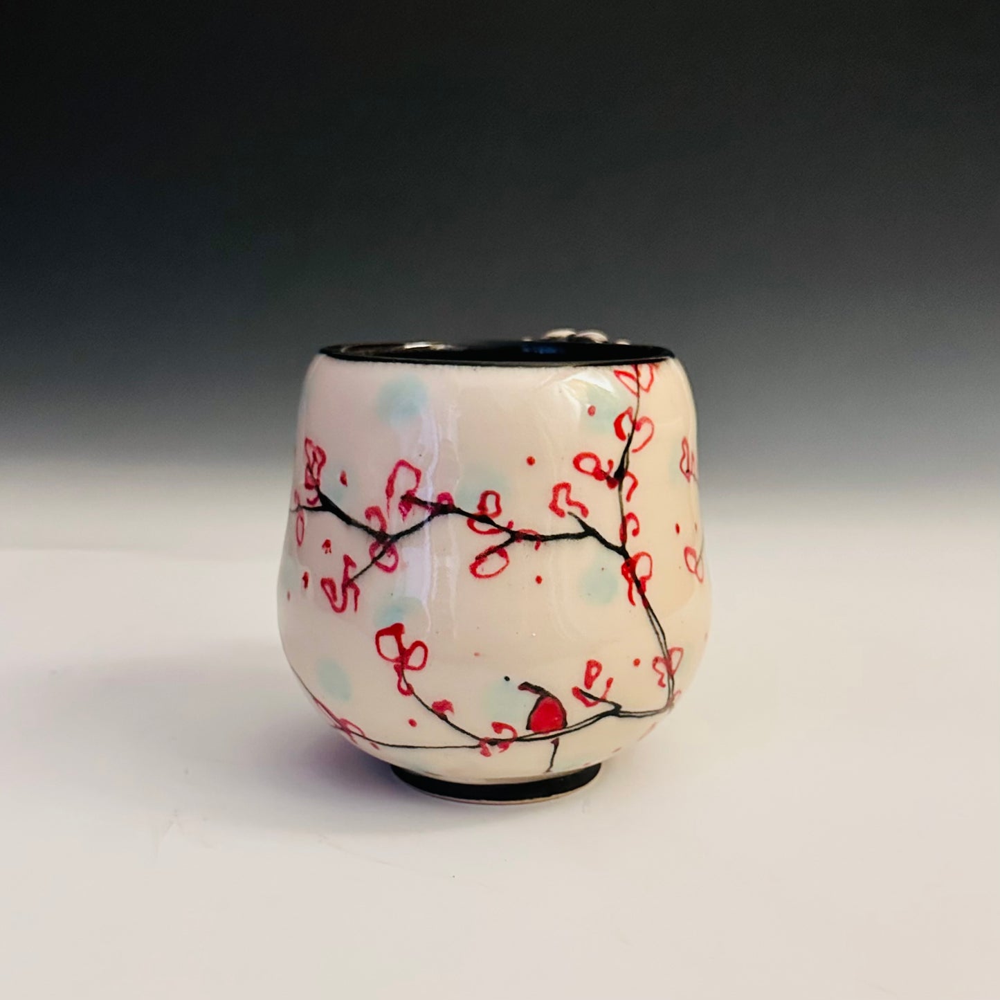 Illustrated Cup Mug Cherry Blossom Polka Dot A2414