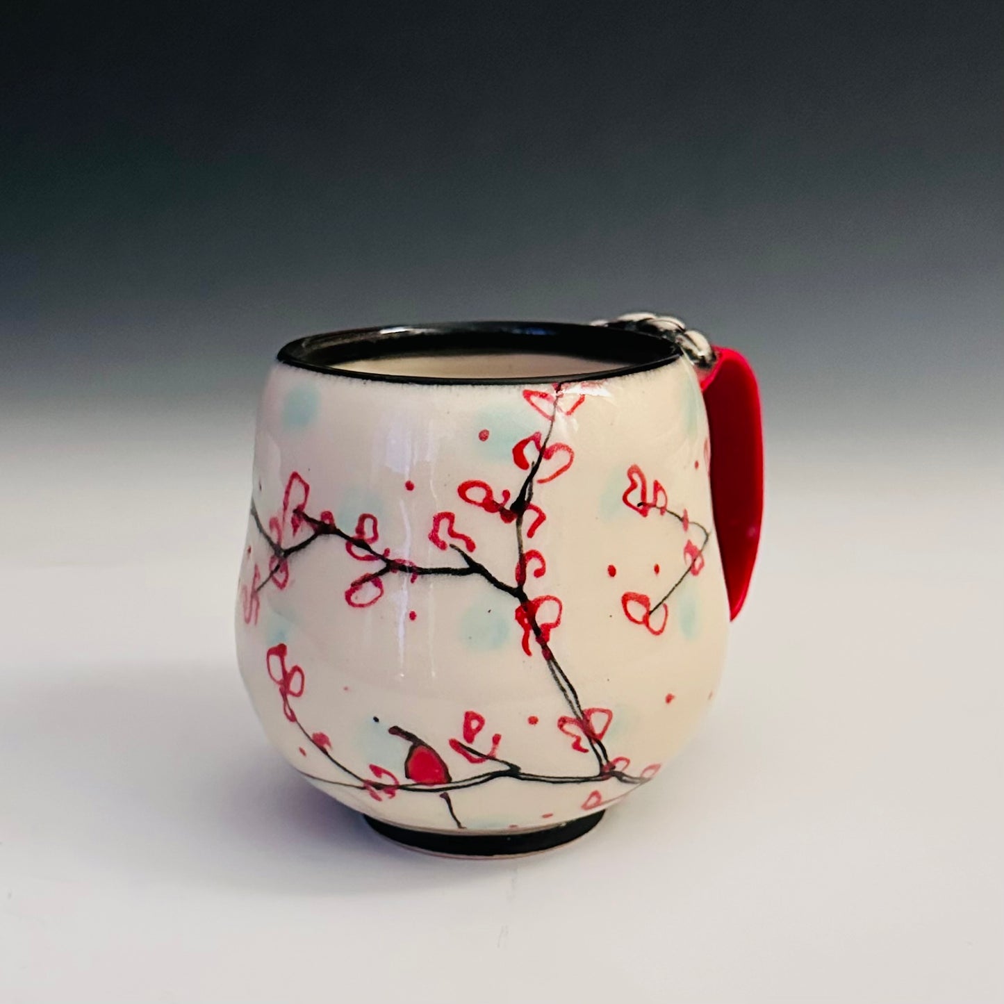 Illustrated Cup Mug Cherry Blossom Polka Dot A2414