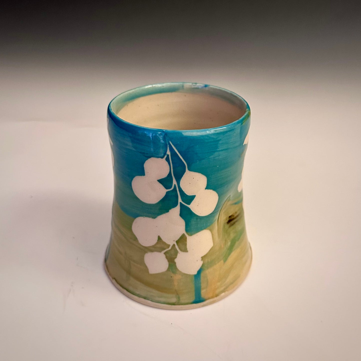 Ceramic Cup Turquoise Yellow Aspen Leaves  A2408