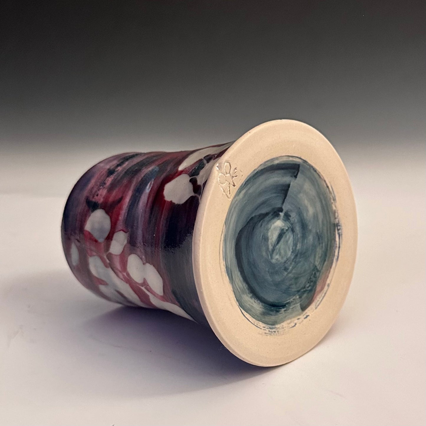 Ceramic Cup Red Blue and White  Aspen Leaves  A2411