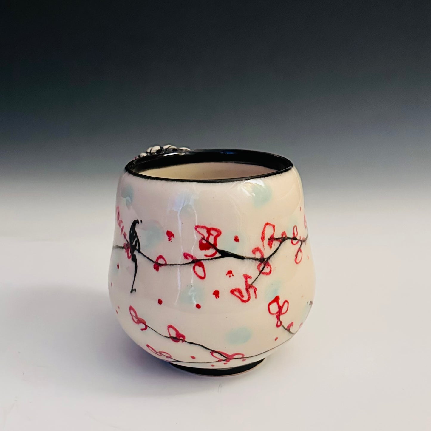 Illustrated Cup Mug Cherry Blossom Polka Dot A2414