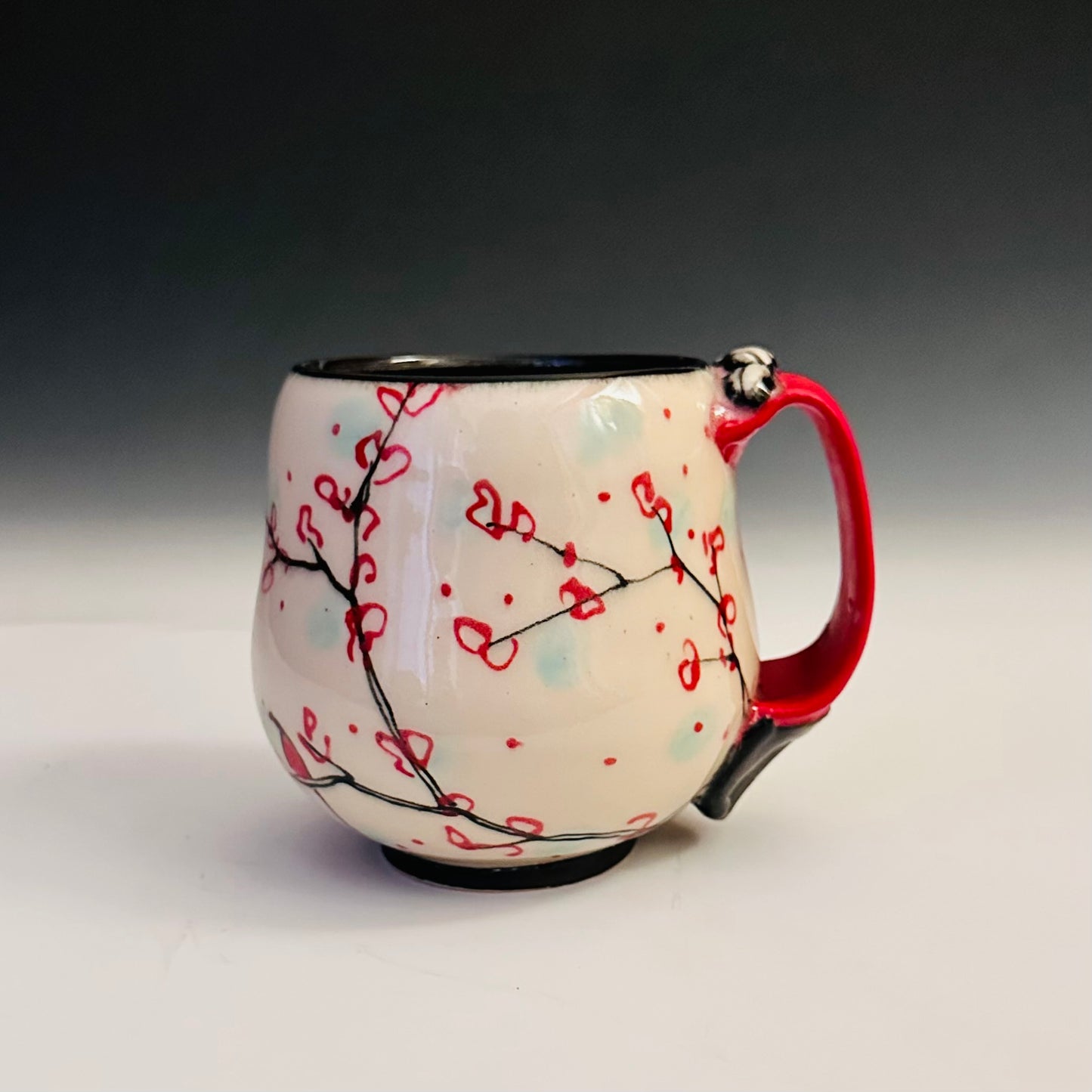 Illustrated Cup Mug Cherry Blossom Polka Dot A2414