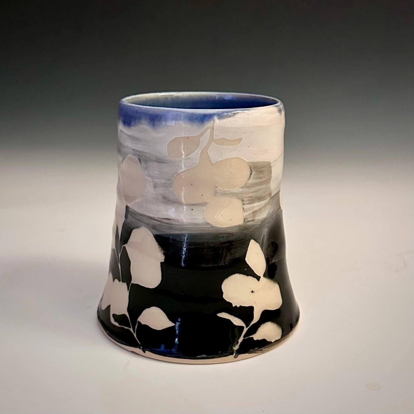 Ceramic Cup Black and White  Aspen Leaves  A2409