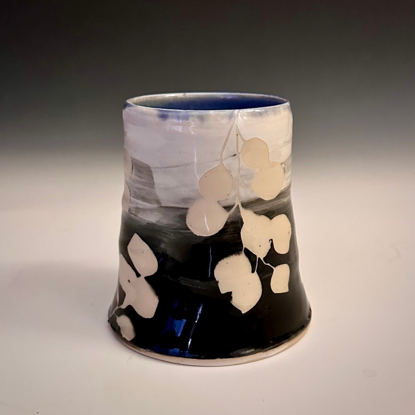 Ceramic Cup Black and White  Aspen Leaves  A2409