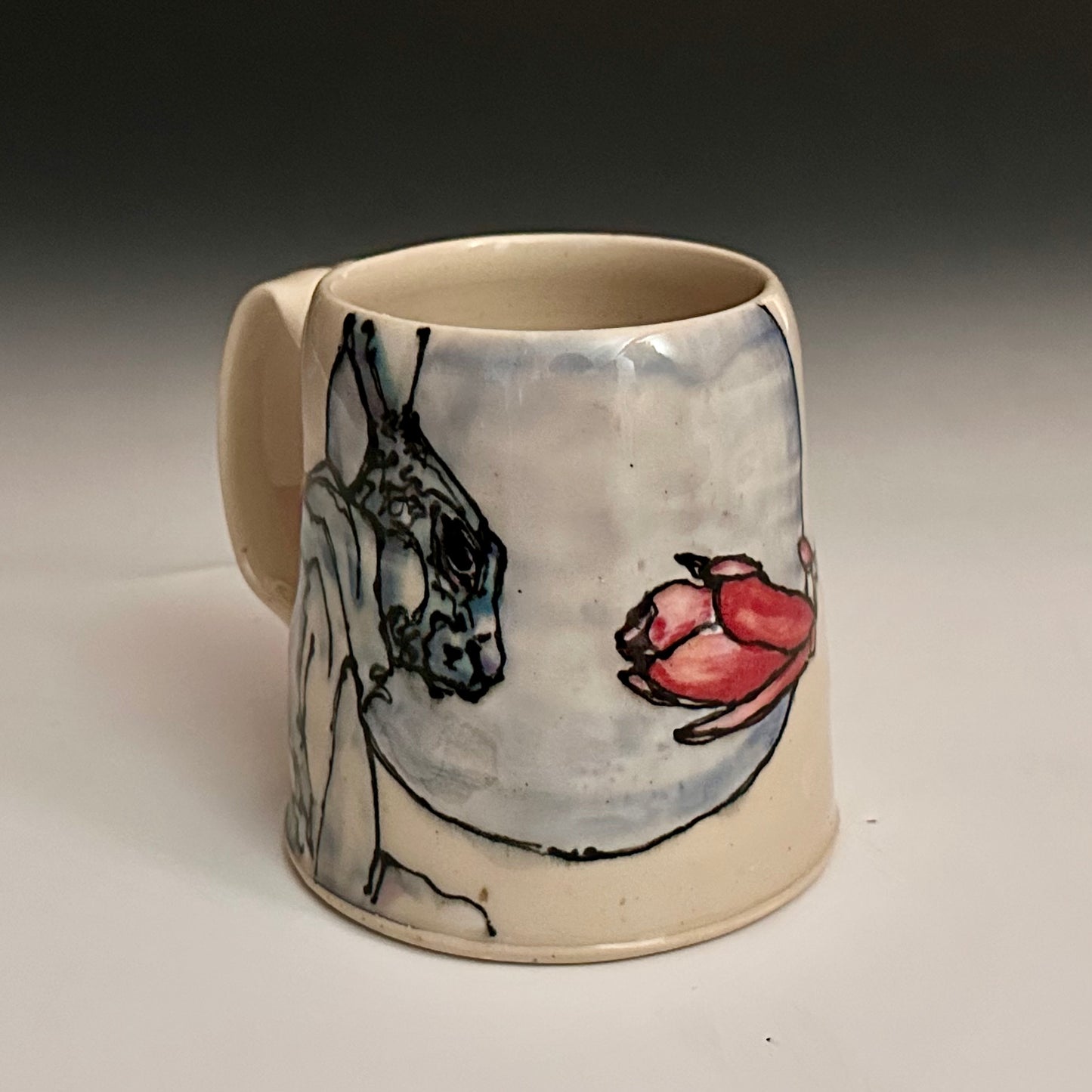 Handmade Mug Coffee Cup Bunny Red Flower A2431