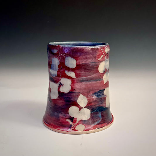 Ceramic Cup Red Blue and White  Aspen Leaves  A2411