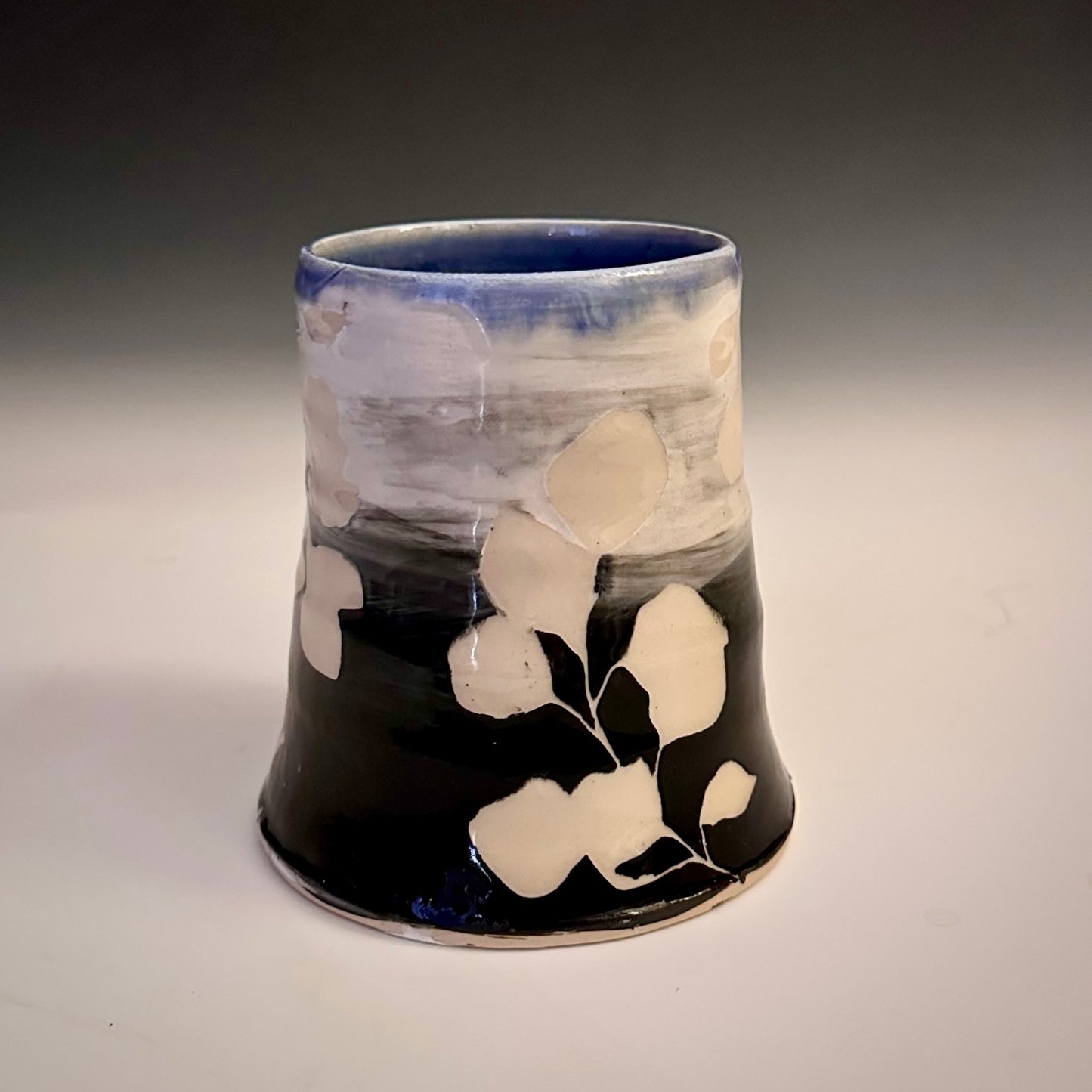 Ceramic Cup Black and White  Aspen Leaves  A2409