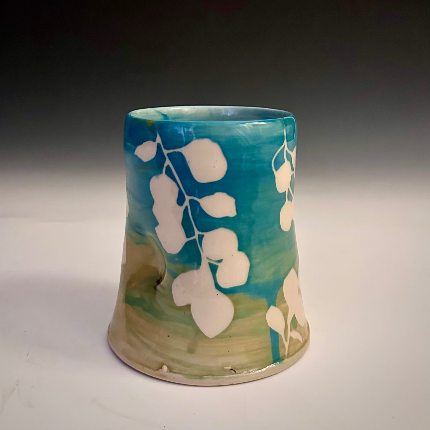 Ceramic Cup Turquoise Yellow Aspen Leaves  A2408