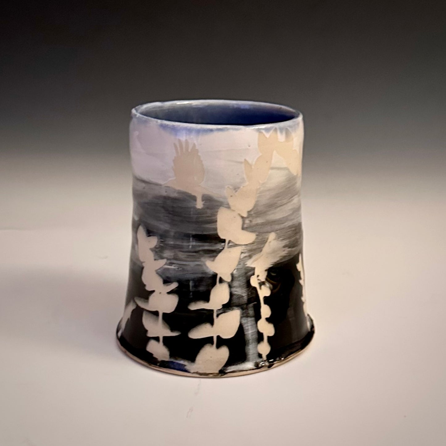 Ombré Eucalyptus Crow Cup Tumbler Blue Glaze A2412