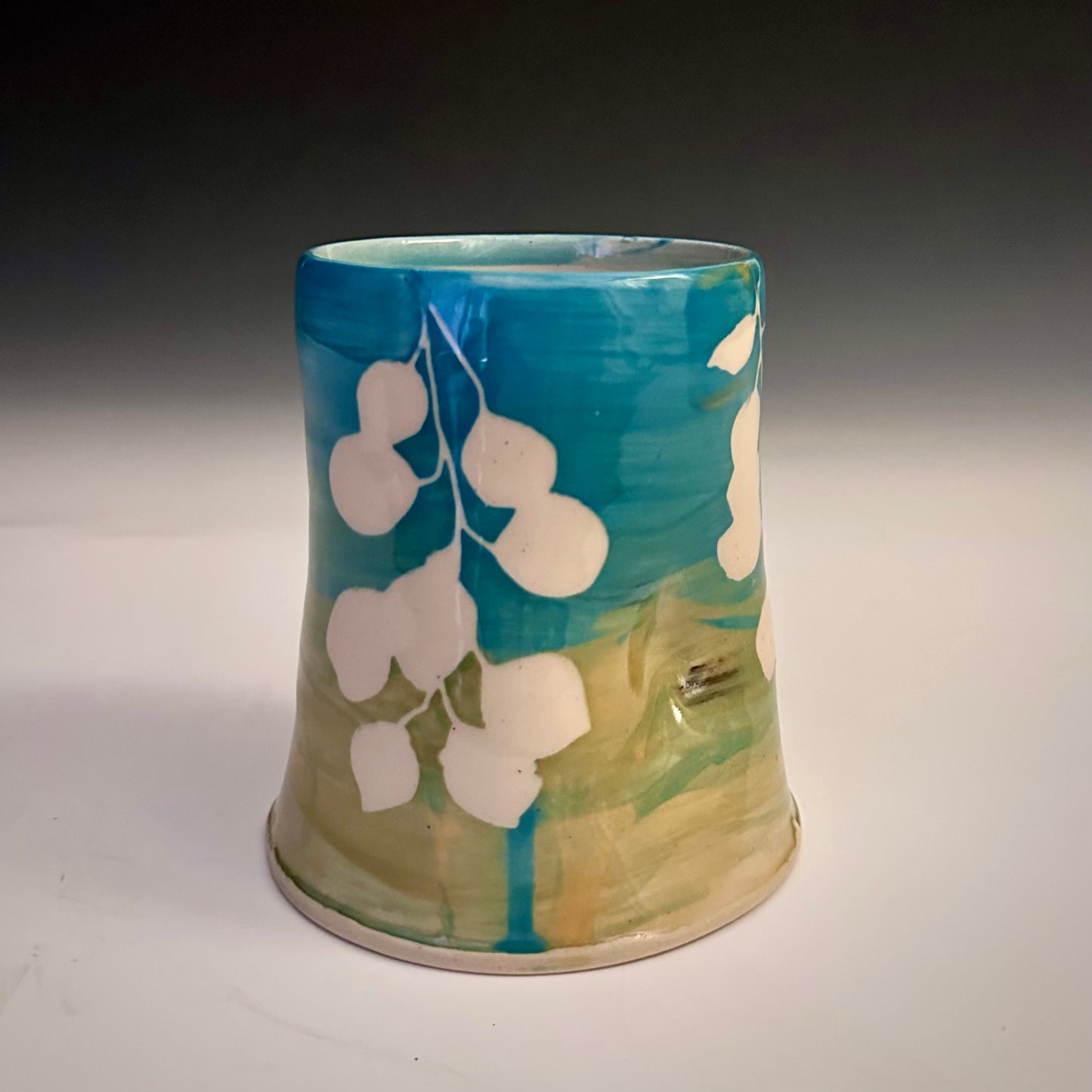 Ceramic Cup Turquoise Yellow Aspen Leaves  A2408