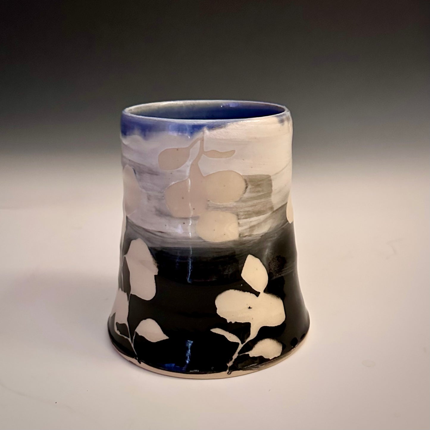 Ceramic Cup Black and White  Aspen Leaves  A2409