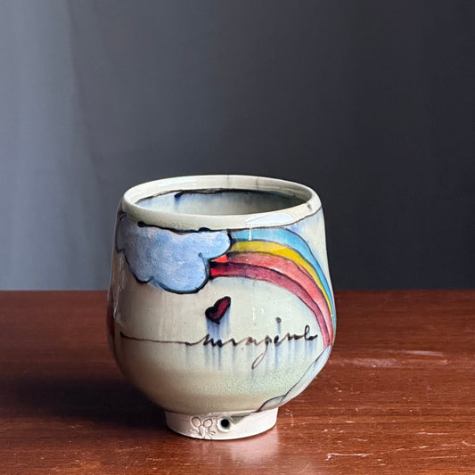 Rainbow Bird on a Wire Yunomi Teacup Mug A78