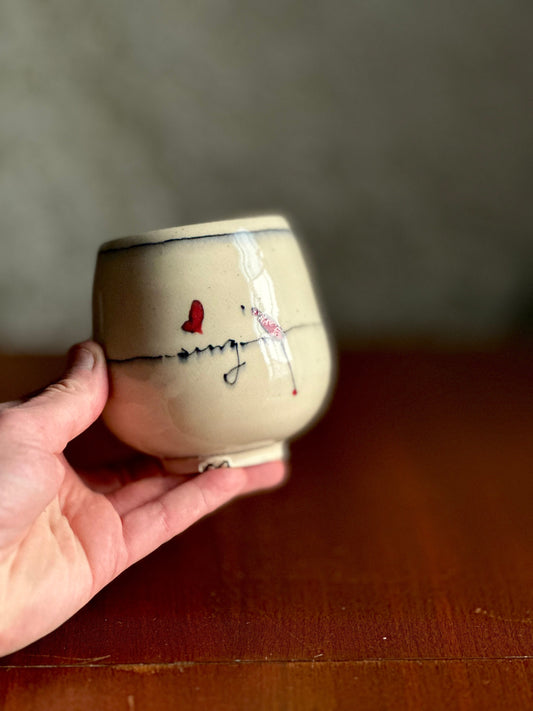 Ceramic Teacup Yunomi Tumbler Bird on a Wire Cup