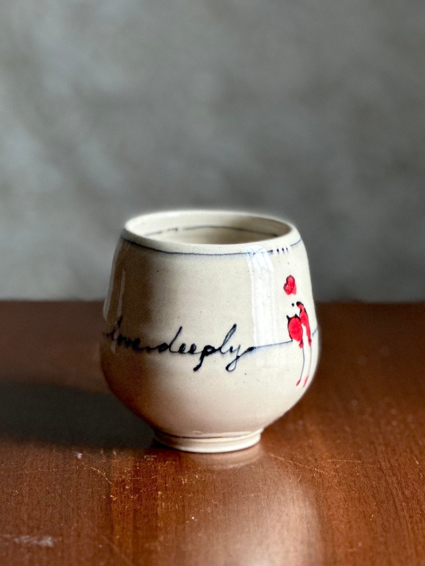 Cup Teacup Handleless Mug Tumbler “Love Deeply”  Yunomi Tumbler Bird on a Wire Cup A2416