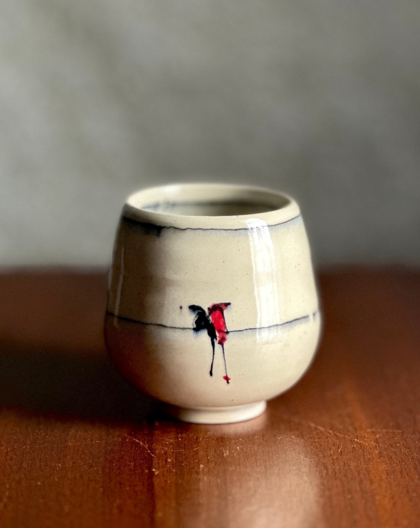 Ceramic Teacup Yunomi Tumbler Bird on a Wire Cup