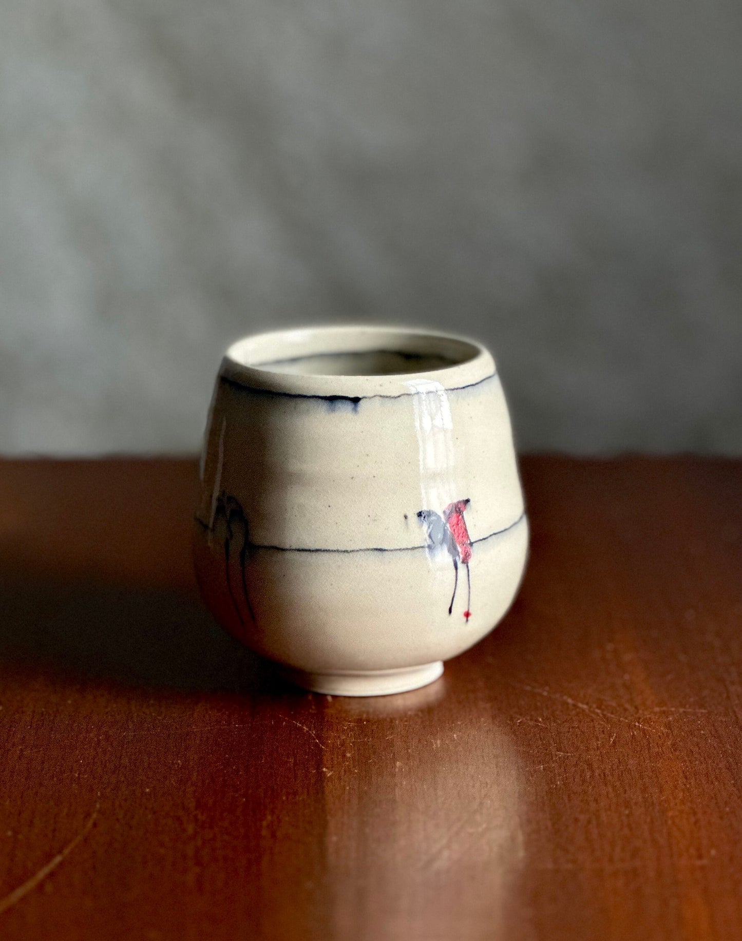 Ceramic Teacup Yunomi Tumbler Bird on a Wire Cup