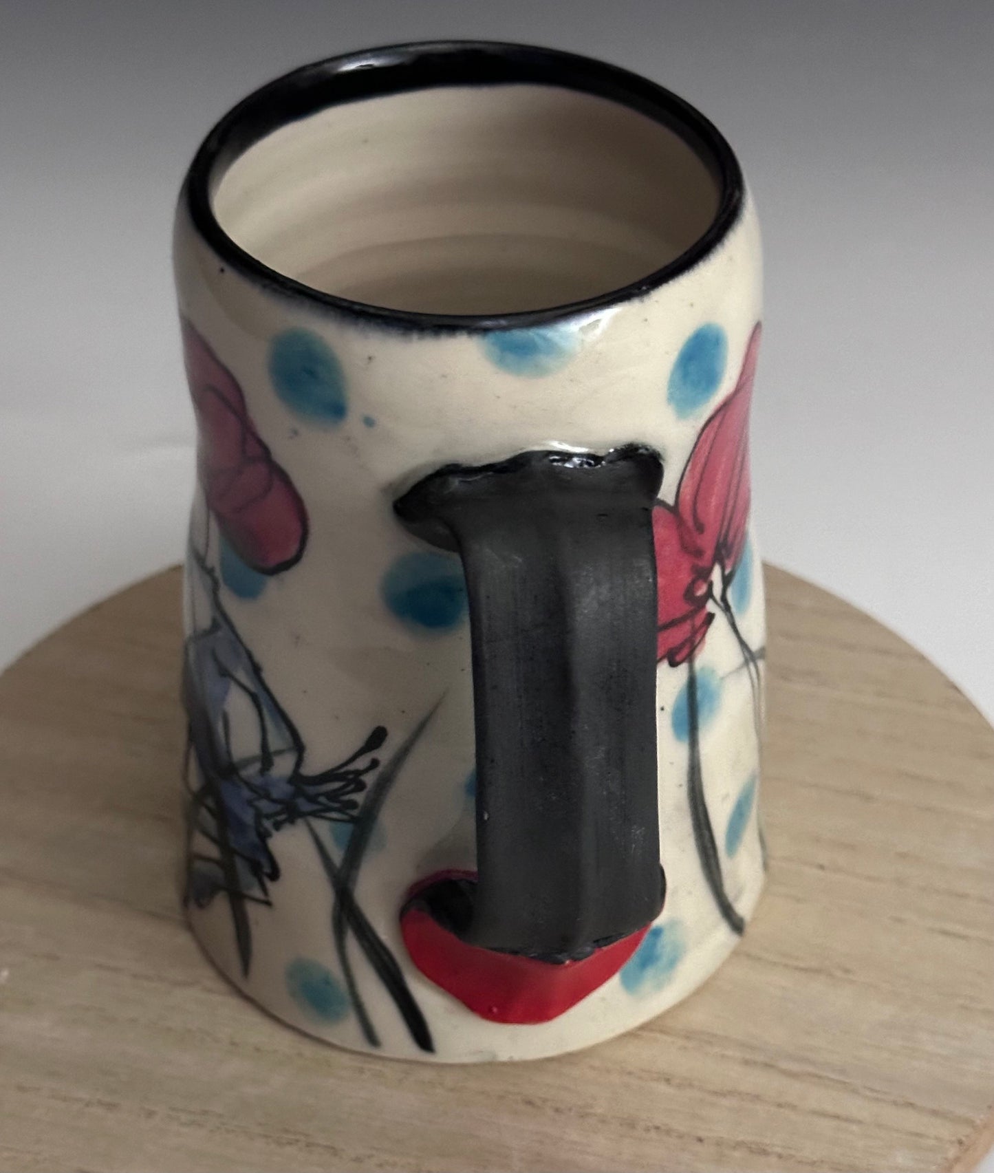 Ceramic Mug Large Coffee Cup Handmade Mug Bunny Mug weasel Poppy Red  Bunny Art Big Mug coffee Cup J2424