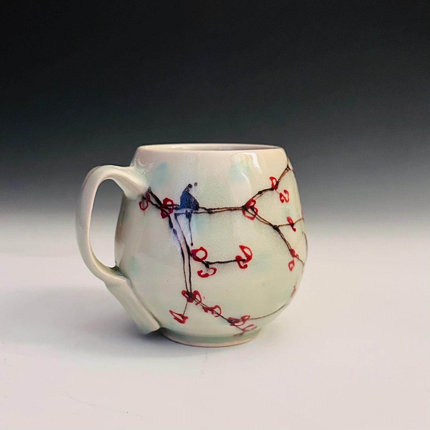 Ceramic Coffee Cup Stoneware Mug Handmade Pottery Mug Cherry Blossom Polka Dots A2413