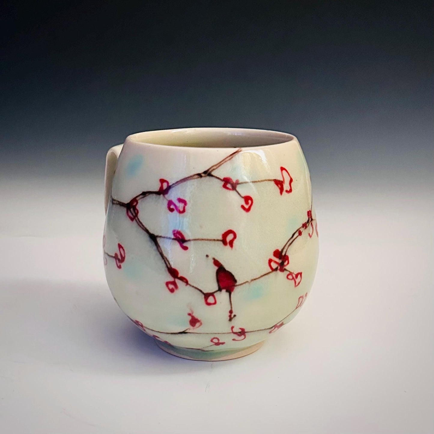 Ceramic Coffee Cup Stoneware Mug Handmade Pottery Mug Cherry Blossom Polka Dots A2413