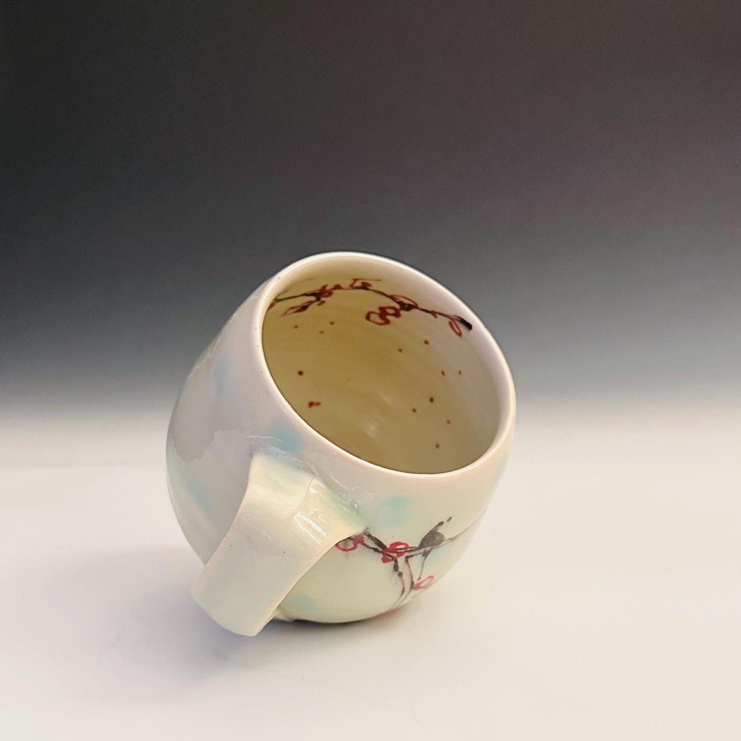 Ceramic Coffee Cup Stoneware Mug Handmade Pottery Mug Cherry Blossom Polka Dots A2413