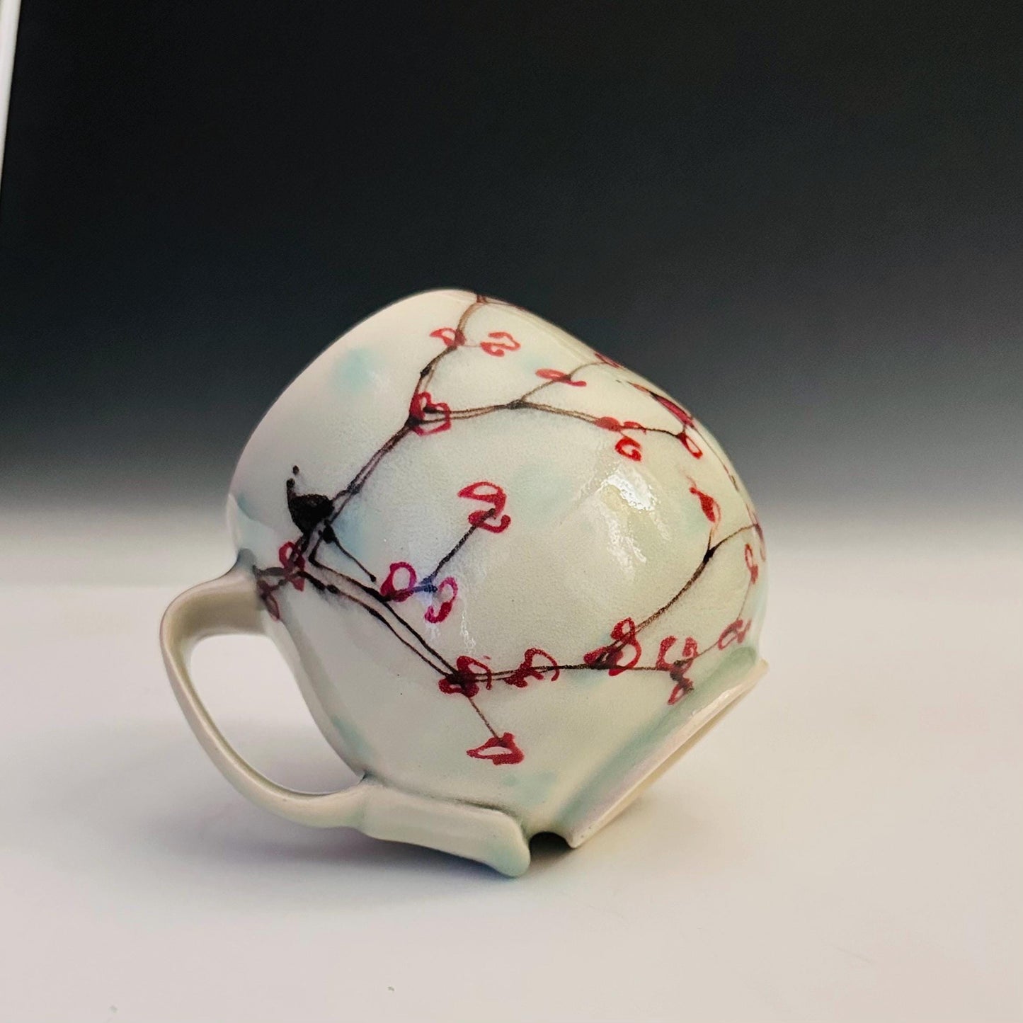 Ceramic Coffee Cup Stoneware Mug Handmade Pottery Mug Cherry Blossom Polka Dots A2413