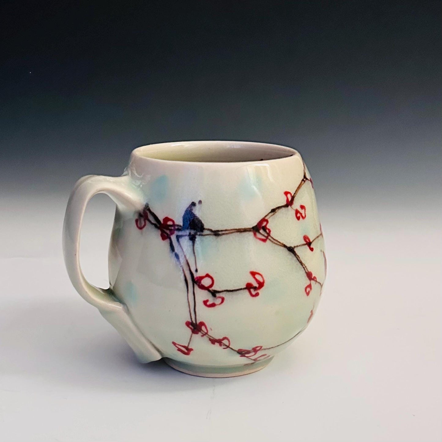 Ceramic Coffee Cup Stoneware Mug Handmade Pottery Mug Cherry Blossom Polka Dots A2413