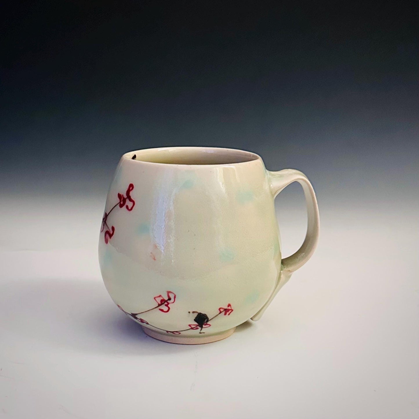 Ceramic Coffee Cup Stoneware Mug Handmade Pottery Mug Cherry Blossom Polka Dots A2413