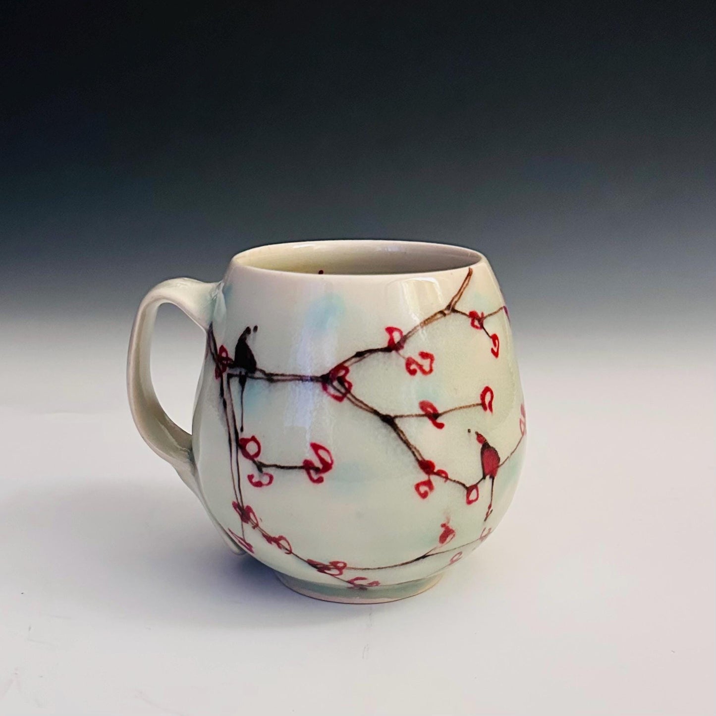 Ceramic Coffee Cup Stoneware Mug Handmade Pottery Mug Cherry Blossom Polka Dots A2413