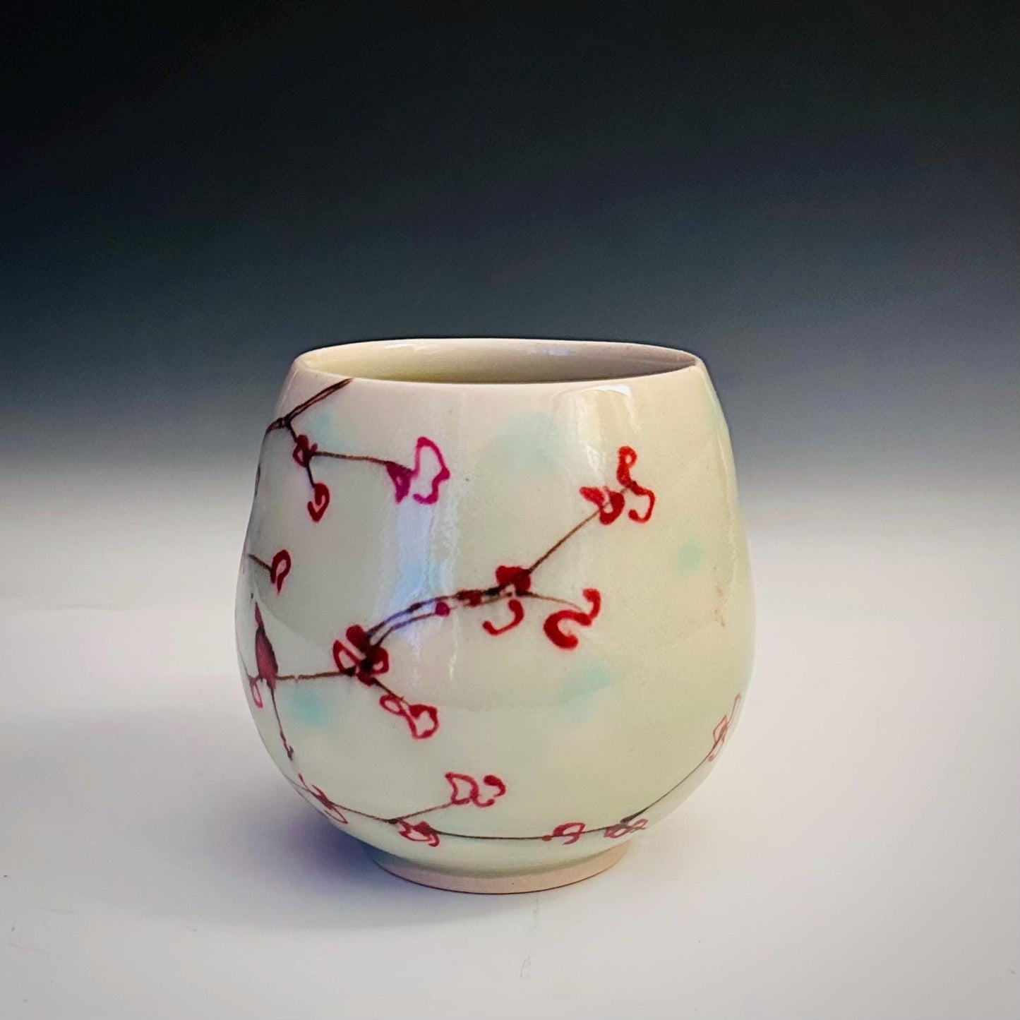 Ceramic Coffee Cup Stoneware Mug Handmade Pottery Mug Cherry Blossom Polka Dots A2413