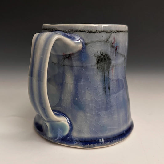 Blue Coffee Cup Stoneware Mug Handmade Pottery Mug Red Cherry Blossom Polka Dots NO14