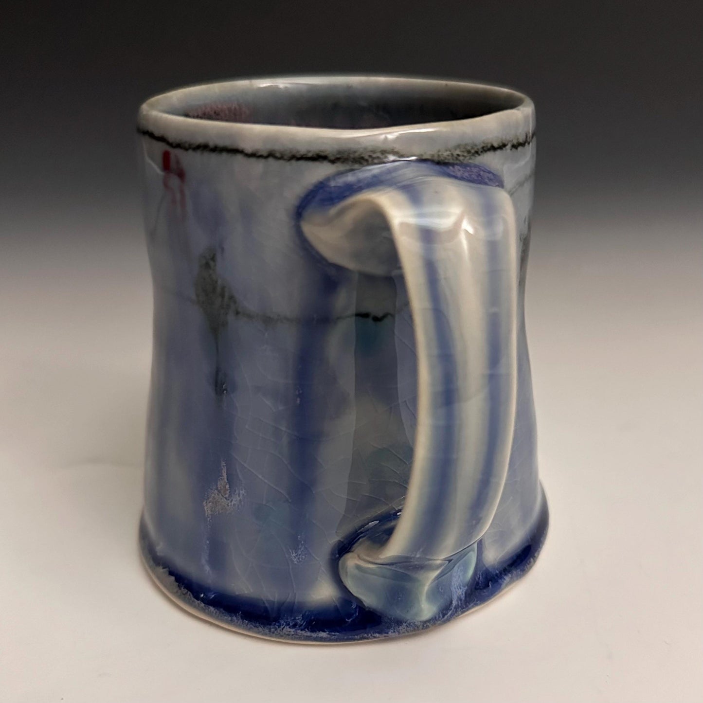 Blue Coffee Cup Stoneware Mug Handmade Pottery Mug Red Cherry Blossom Polka Dots NO14