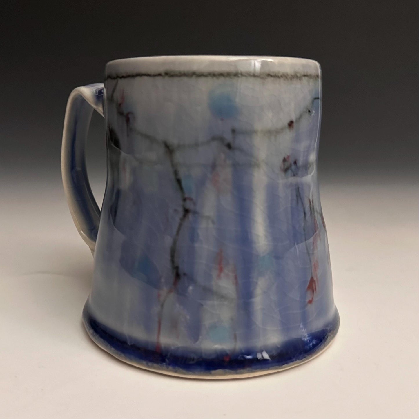 Blue Coffee Cup Stoneware Mug Handmade Pottery Mug Red Cherry Blossom Polka Dots NO14