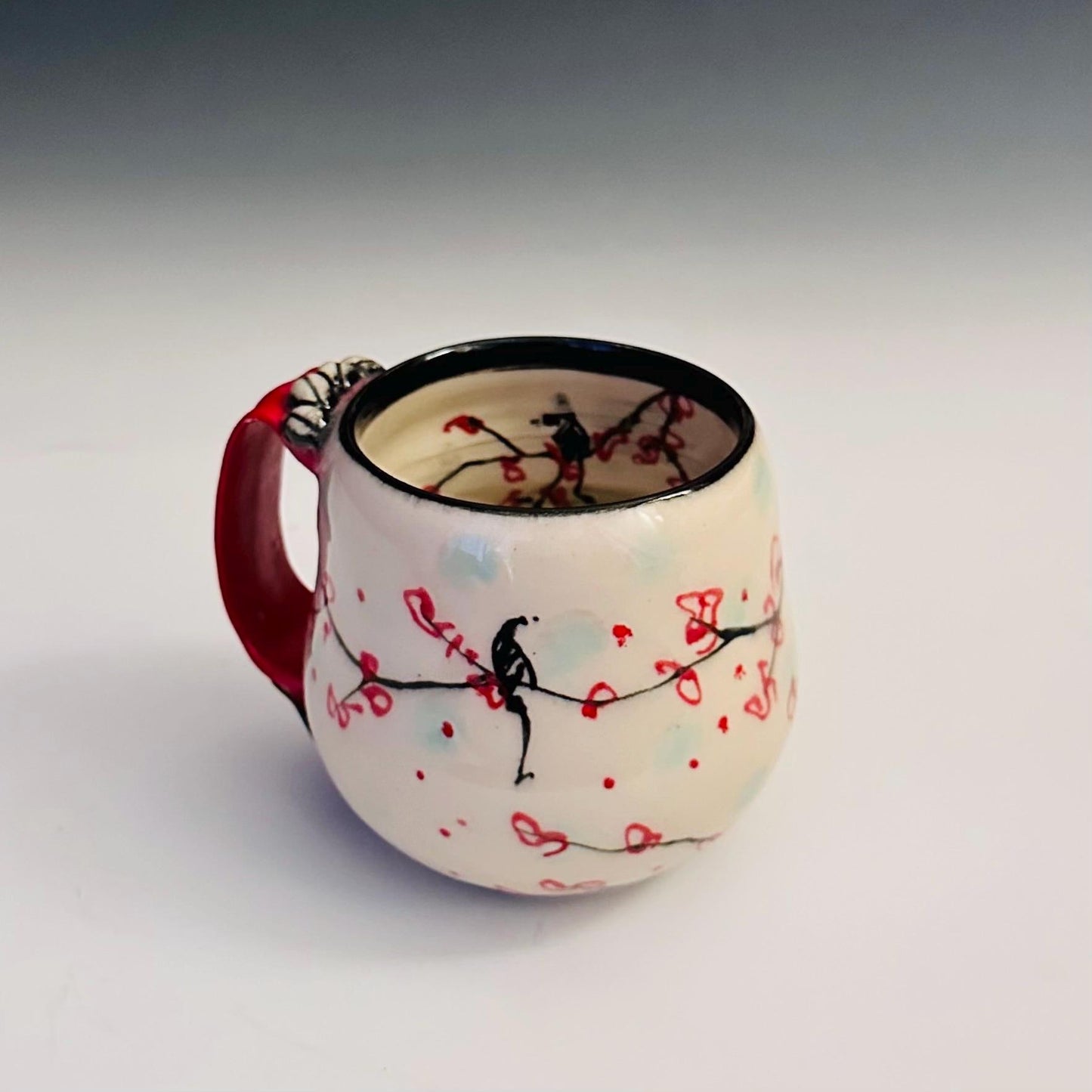 Ceramic Coffee Cup Stoneware Mug Handmade Pottery Mug Cherry Blossom Polka Dots A2413