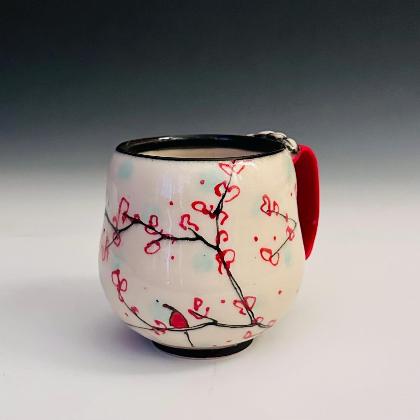 Ceramic Coffee Cup Stoneware Mug Handmade Pottery Mug Cherry Blossom Polka Dots A2413