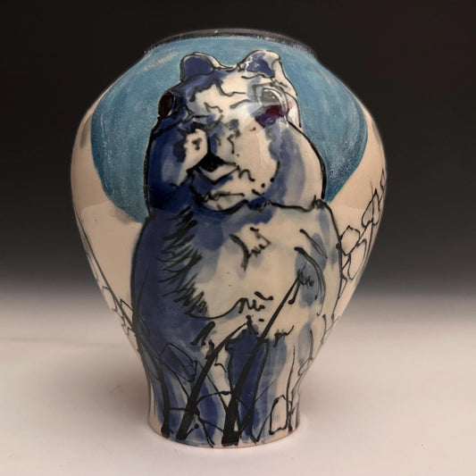 Bunny in the Moonlight Vase Illustrated Vase N010