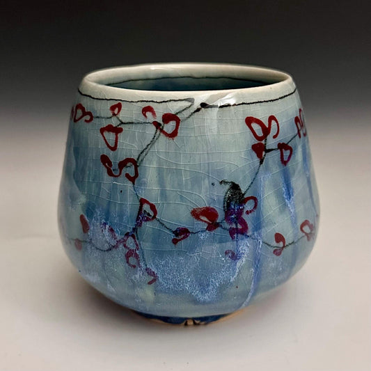 Rain and Cherry Blossom Blue Handmade Mug N013