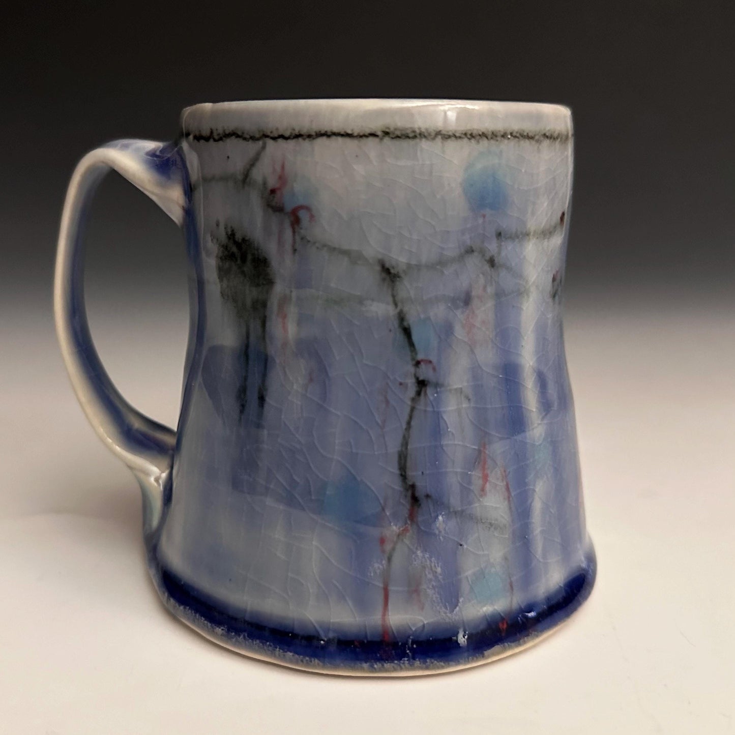 Blue Coffee Cup Stoneware Mug Handmade Pottery Mug Red Cherry Blossom Polka Dots NO14