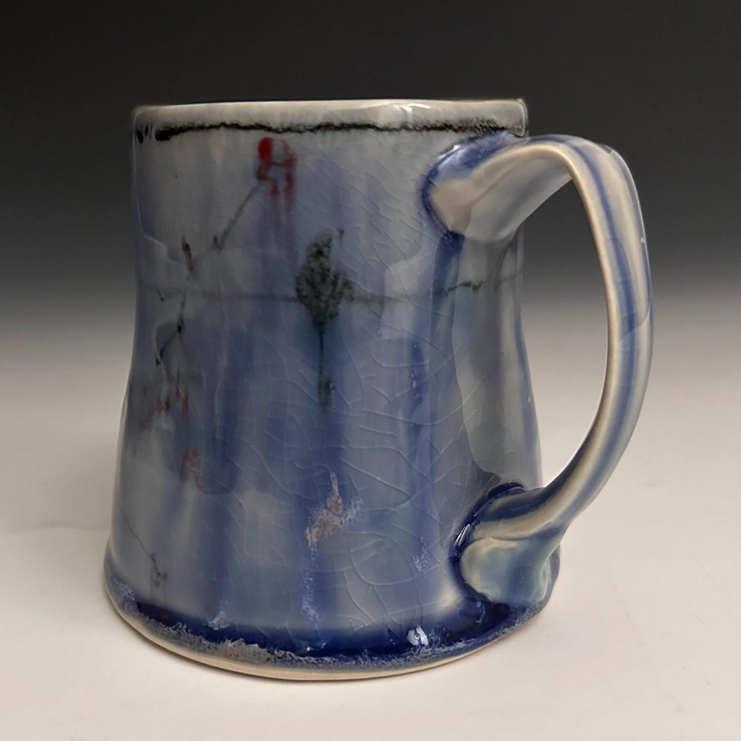 Blue Coffee Cup Stoneware Mug Handmade Pottery Mug Red Cherry Blossom Polka Dots NO14