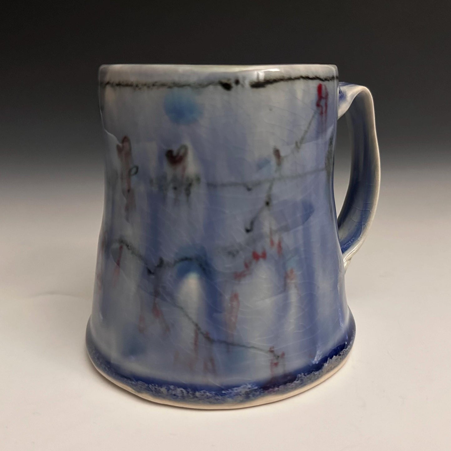 Blue Coffee Cup Stoneware Mug Handmade Pottery Mug Red Cherry Blossom Polka Dots NO14