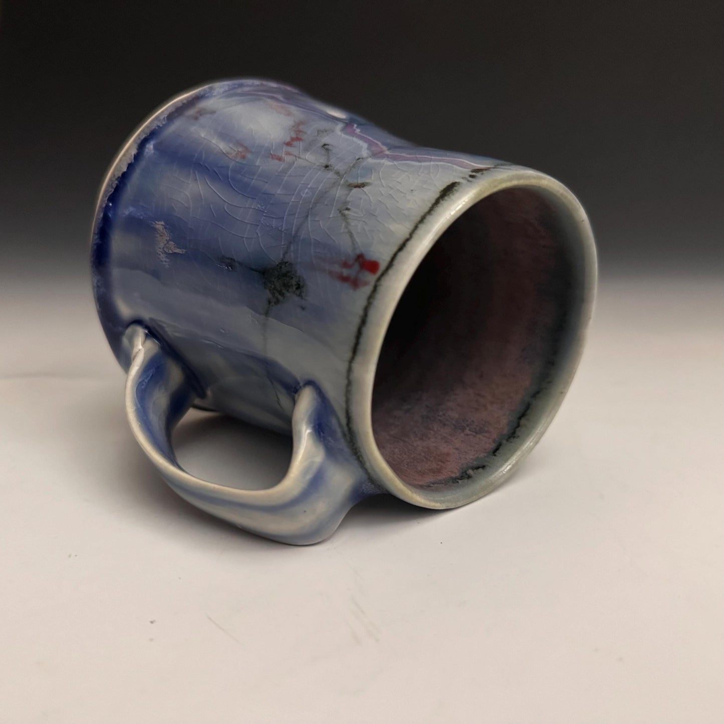 Blue Coffee Cup Stoneware Mug Handmade Pottery Mug Red Cherry Blossom Polka Dots NO14