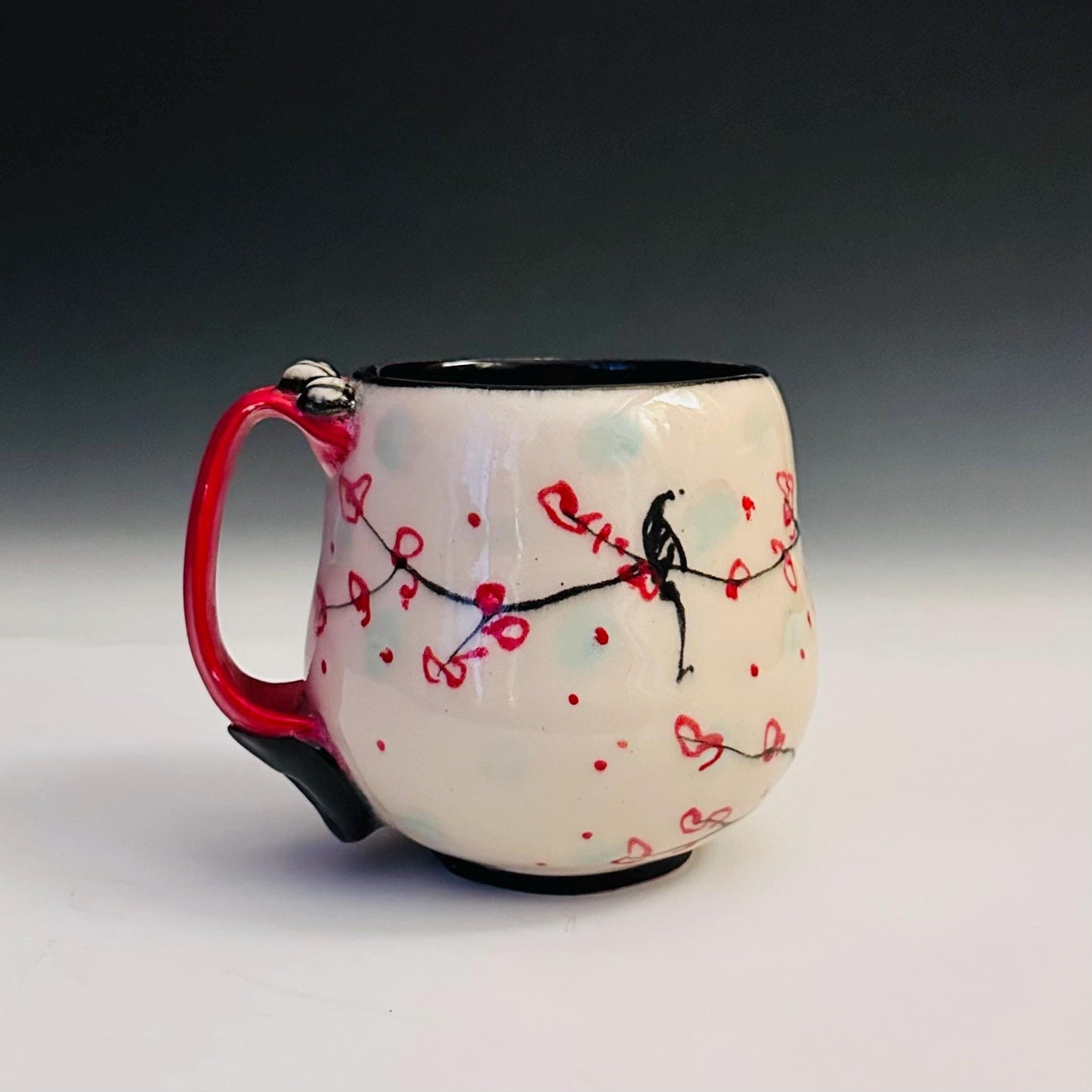 Ceramic Coffee Cup Stoneware Mug Handmade Pottery Mug Cherry Blossom Polka Dots A2413