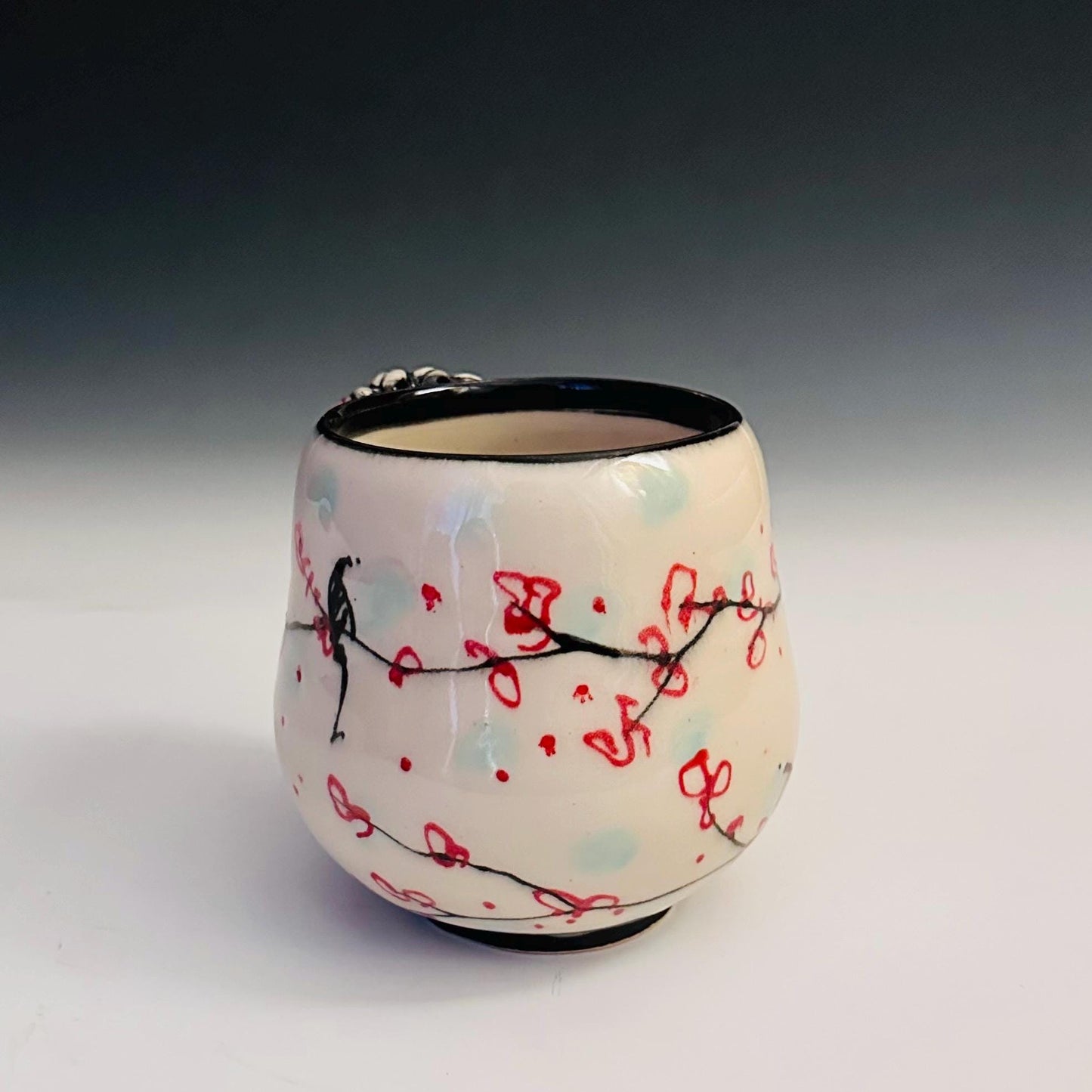 Ceramic Coffee Cup Stoneware Mug Handmade Pottery Mug Cherry Blossom Polka Dots A2413